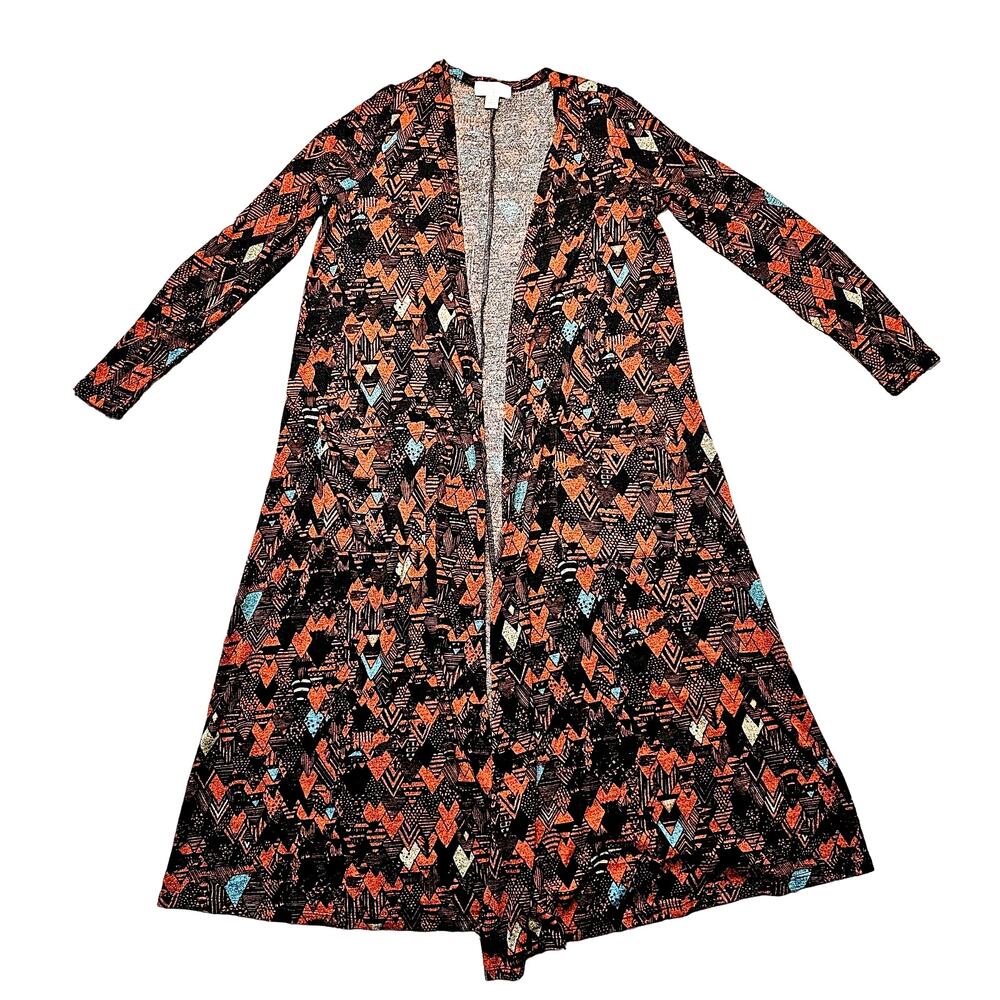 LuLaRoe Long Duster Cardigan Womens XS Boho Chic Sweater Pockets Stretch Aztec